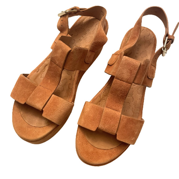Chie Mihara Suede Platform Sandal Slingback Shoe Chestnut NWT Boho - Picture 1 of 12